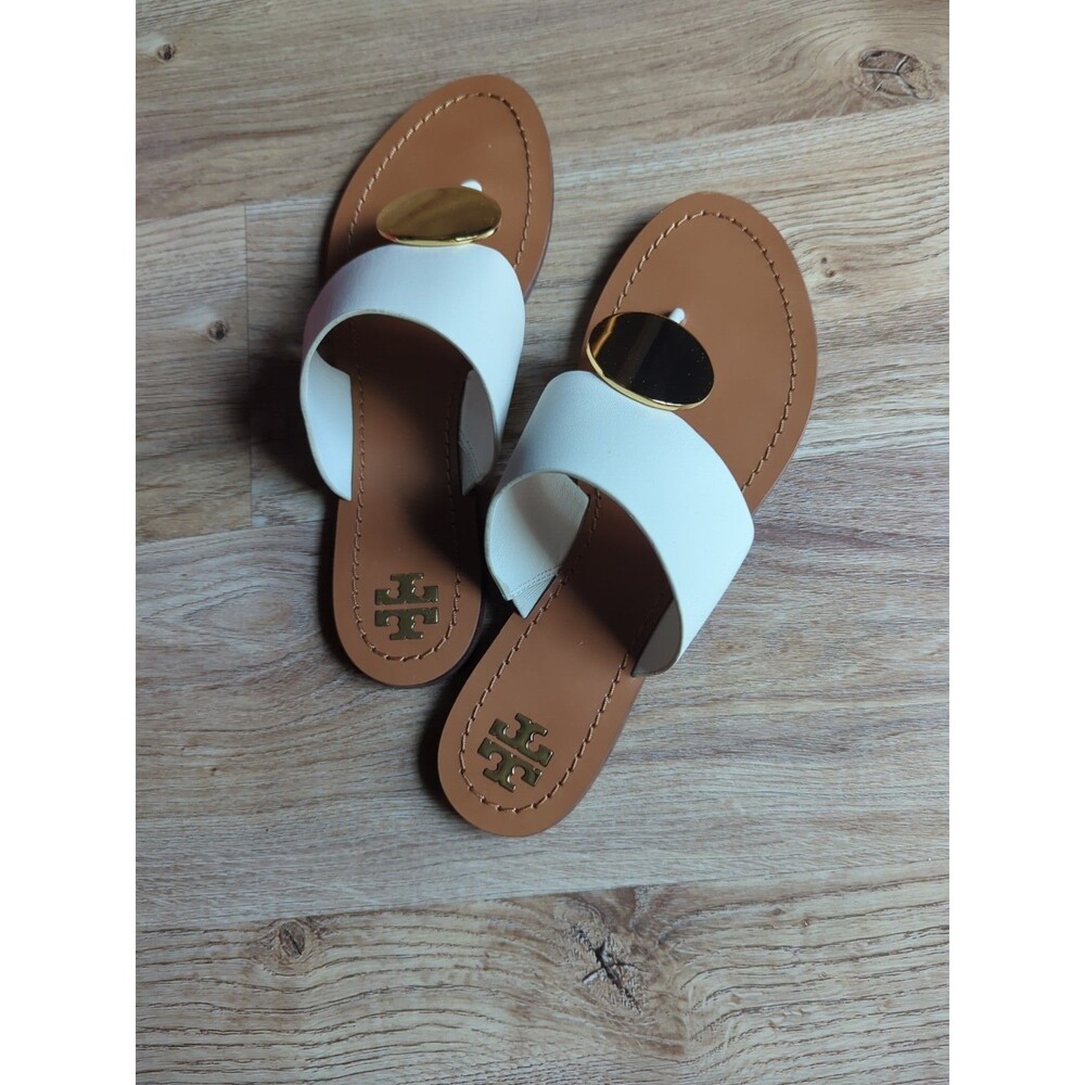 Tory Burch Patos Disk Thong Sandals White Gold Womens 9.5 - Picture 8 of 14